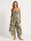Made in Italy Smocked Strapless Jumpsuit - Dark Olive Green