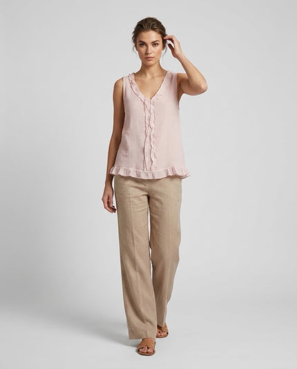 Made in Italy Ruffled V-Neck Sleeveless Blouse - Baby Pink