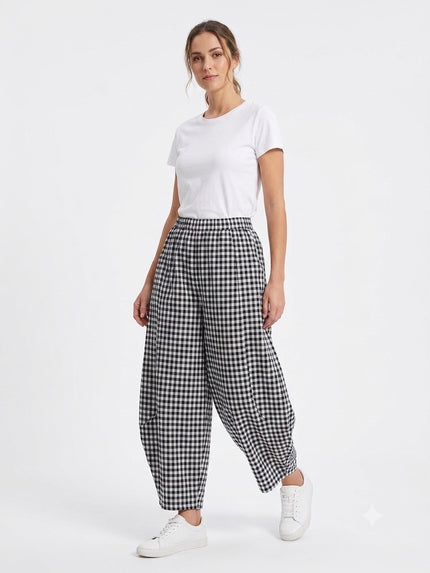 Made in Italy Gingham Check barrel leg Trouser  - Black