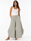 Made in Italy Wide-Leg Linen Blend Palazzo Trousers - Olive