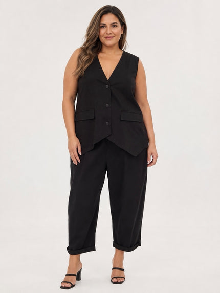 Made in Italy Stretch Cotton Blend Roll-Up Trouser - Black