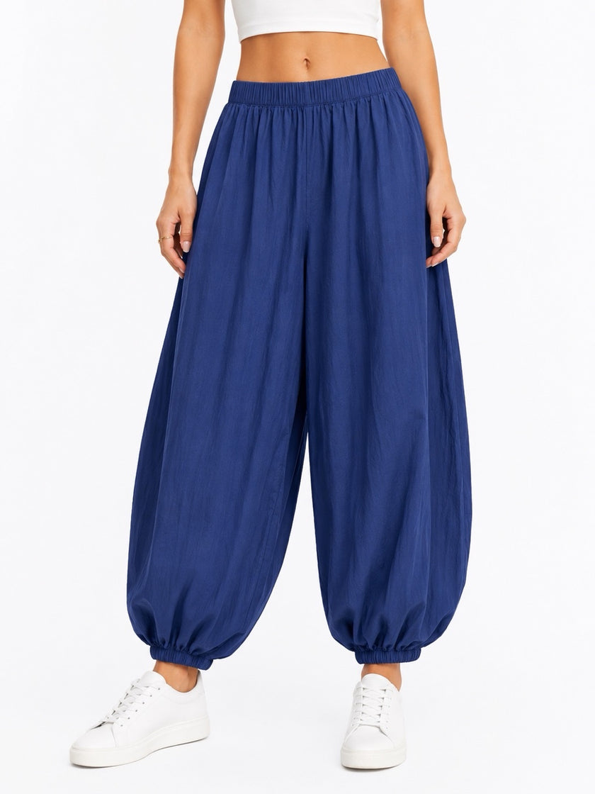 Made in Italy Balloon Trousers with Textured Finish - Navy