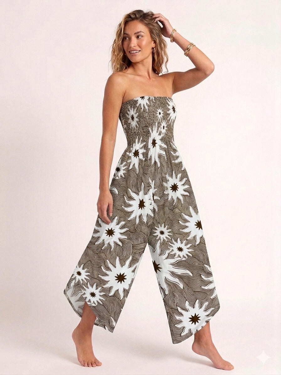 Made in Italy Smocked Strapless Jumpsuit - Espresso