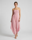 Made in Italy Smocked Strapless Gingham Culotte Jumpsuit - Baby Pink