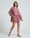 Made in Italy Peasant Blouse and Tiered Shorts Set - Bubblegum