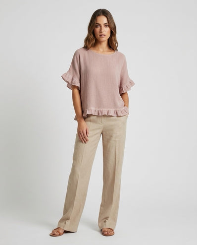 Made in Italy Gauze Top with Ruffle Trim - Baby Pink