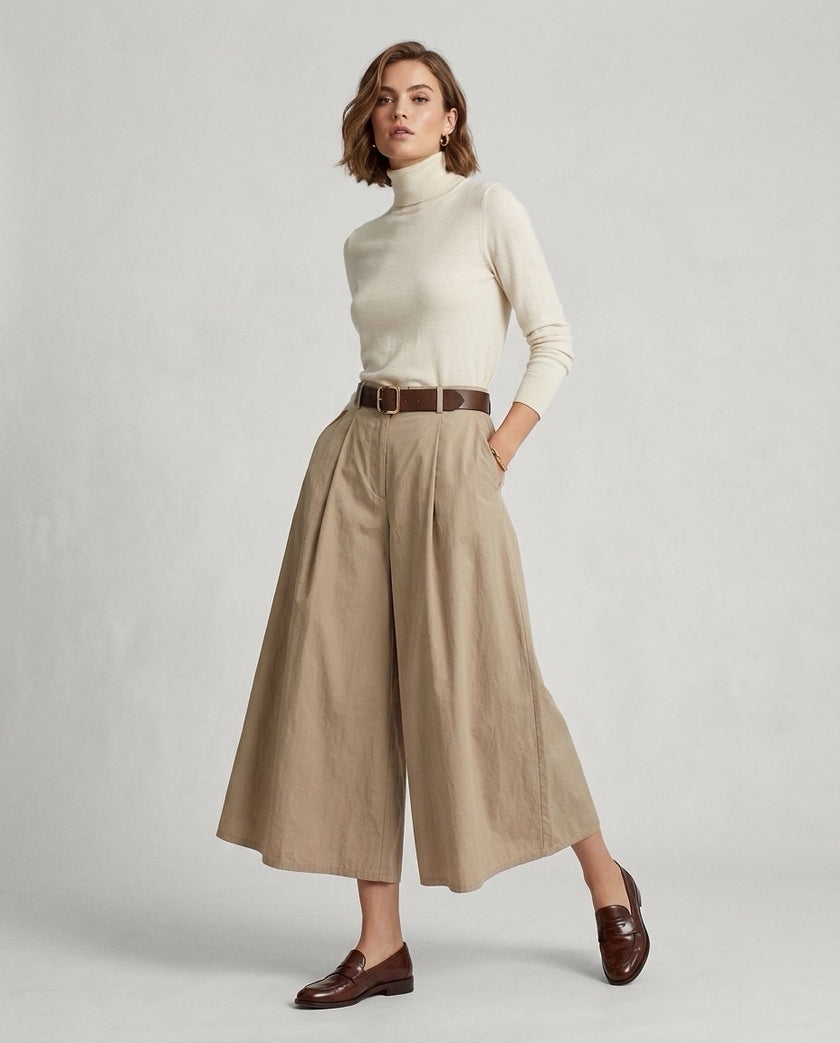 Made in Italy Pleated Wide Leg Palazzo Trouser - Khaki