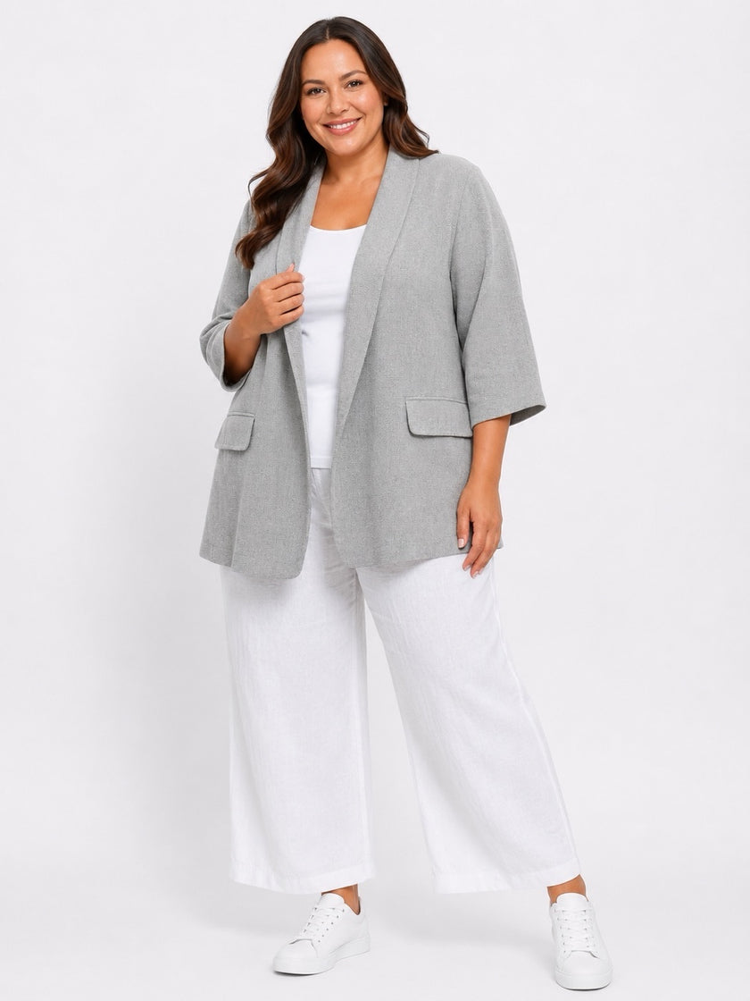 Textured Collarless Blazer - Silver