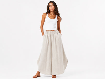 Made in Italy Wide-Leg Linen Blend Palazzo Trousers - Beige