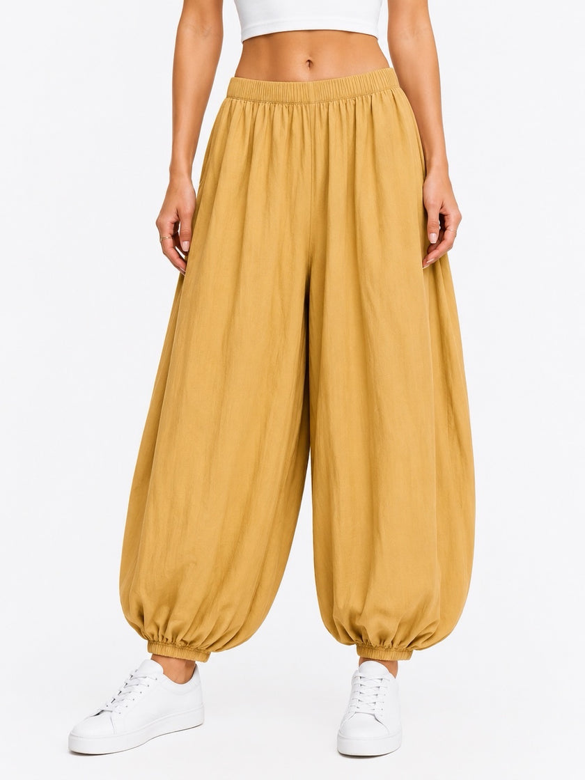 Made in Italy Balloon Trousers with Textured Finish - Mustard