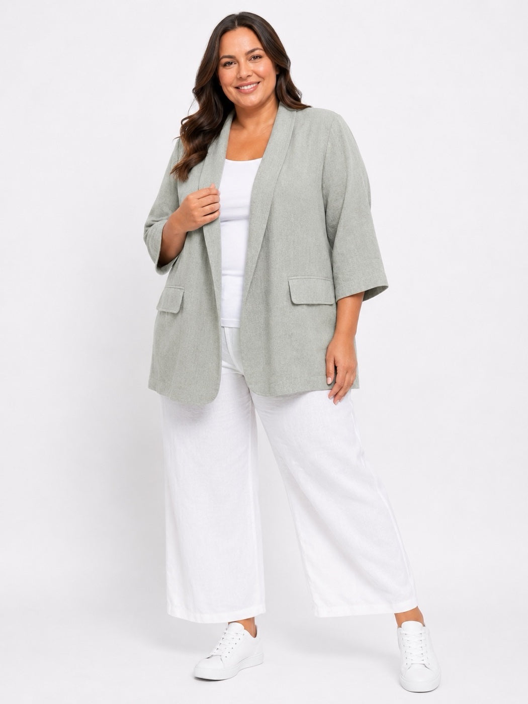 Textured Collarless Blazer - Sage