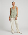 Made in Italy Ruffled V-Neck Sleeveless Blouse - Sage