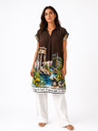 Made in Italy  Ruins Print Midi Dress - Espresso