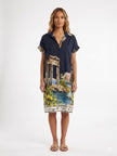 Made in Italy  Ruins Print Midi Dress - Navy Blue