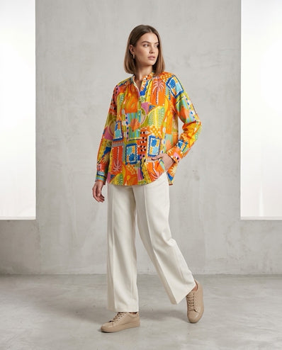 Made in Italy Exotic Botanical Print Blouse - Orange