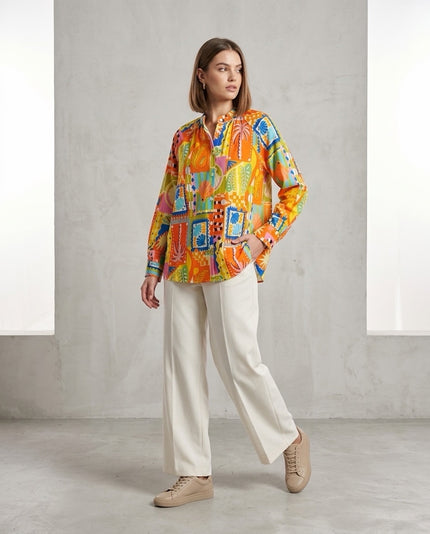 Made in Italy Exotic Botanical Print Blouse - Orange