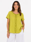 Made in Italy Ruffled Neck Top with Central Seam Detail - Olive