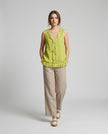 Made in Italy Ruffled V-Neck Sleeveless Blouse - Olive Green