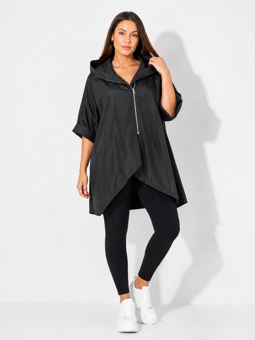 Made in Italy Lightweight Hooded Rain Protection Jacket - Black
