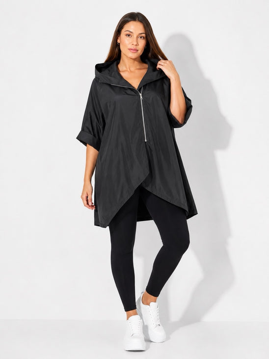 Made in Italy Lightweight Hooded Rain Protection Jacket - Black