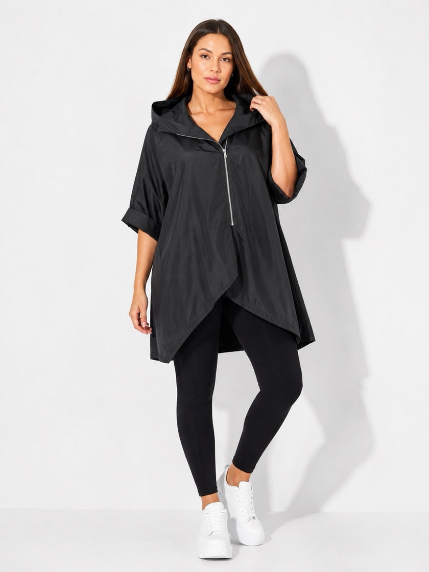 Made in Italy Lightweight Hooded Rain Protection Jacket - Black