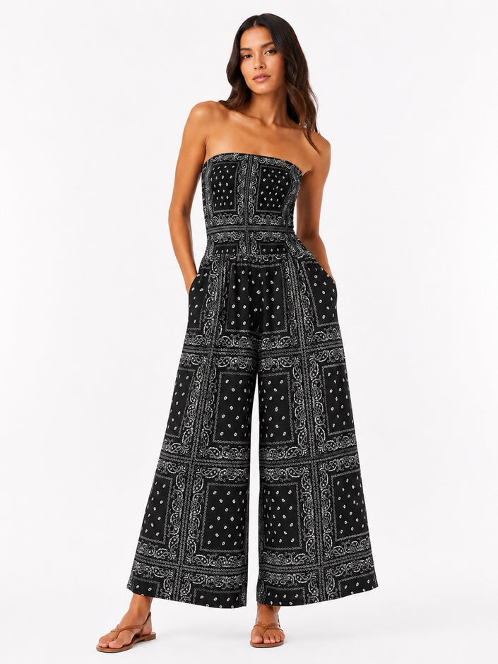 Made in Italy Bandana Print Shirred Bodice Jumpsuit - Back