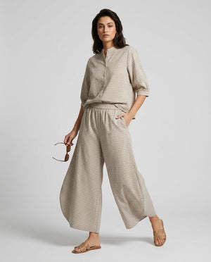 Gingham Check Shirt and Culotte Set - Dark Gray
