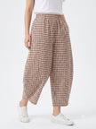 Made in Italy Gingham Check barrel leg Trouser  - Camel