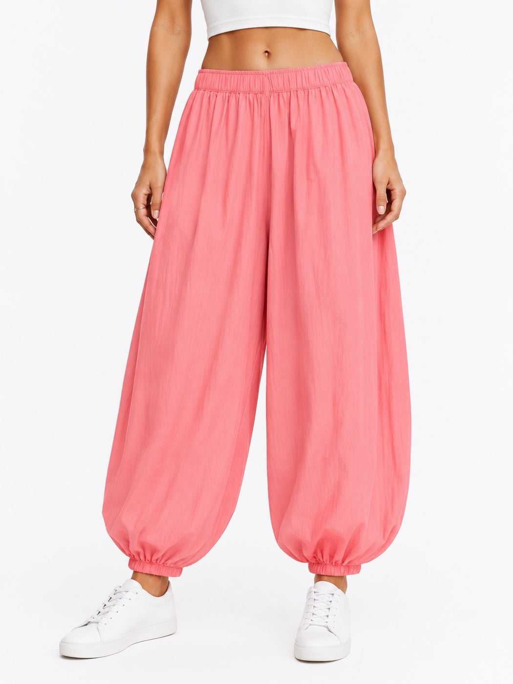 Made in Italy Balloon Trousers with Textured Finish - Salmon Pink
