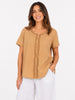Made in Italy Ruffled Neck Top with Central Seam Detail - Bronze