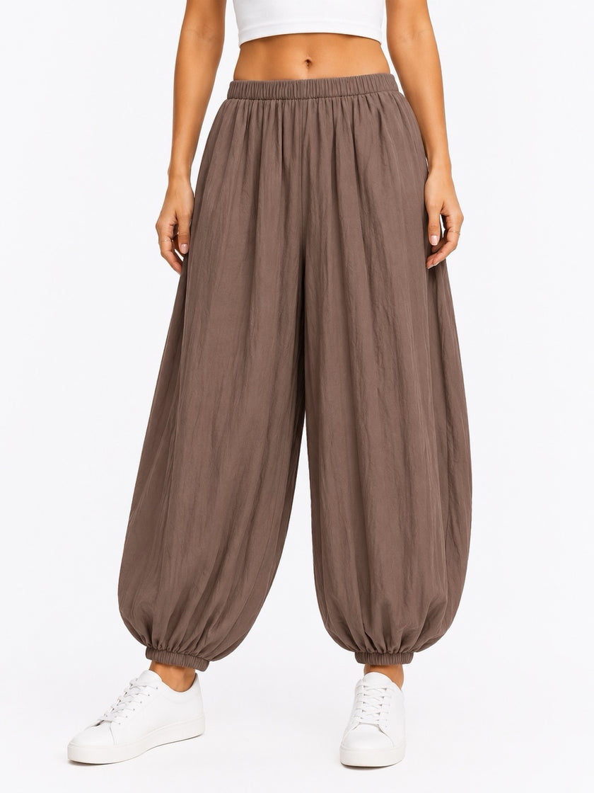 Made in Italy Balloon Trousers with Textured Finish - Espresso