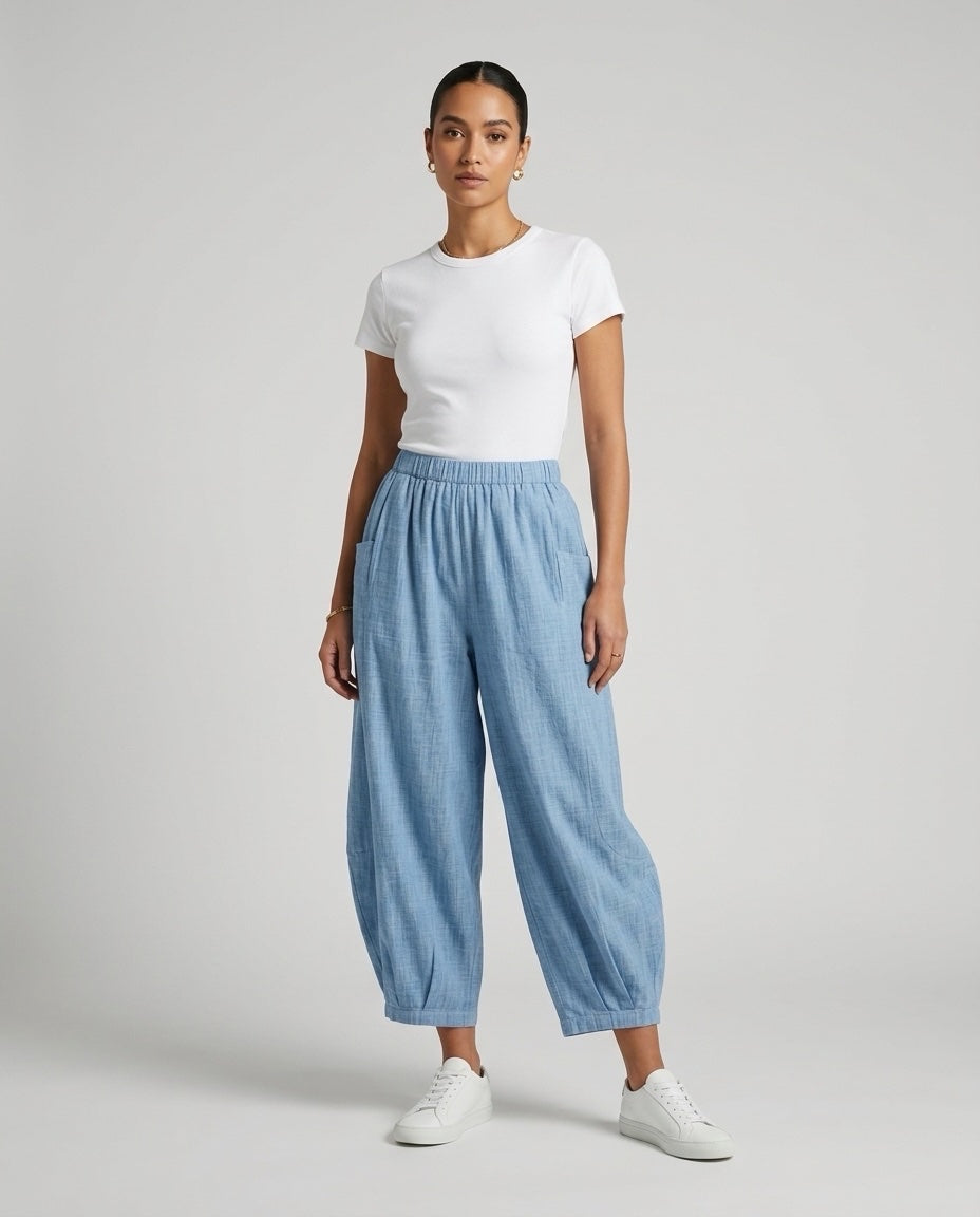 Made in Italy Textured Wide-Leg Trousers - Denim