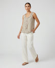 Made in Italy Ruffled V-Neck Sleeveless Blouse - Wheat