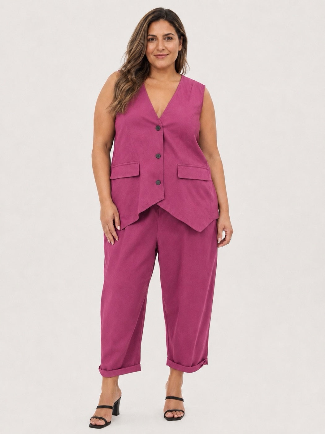 Made in Italy Stretch Cotton Blend Roll-Up Trouser - Wine
