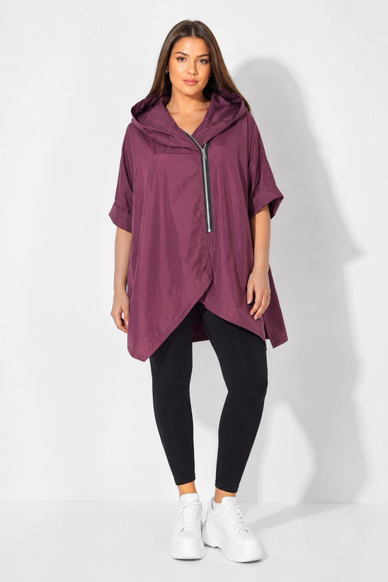 Made in Italy Lightweight Hooded Rain Protection Jacket - Wine