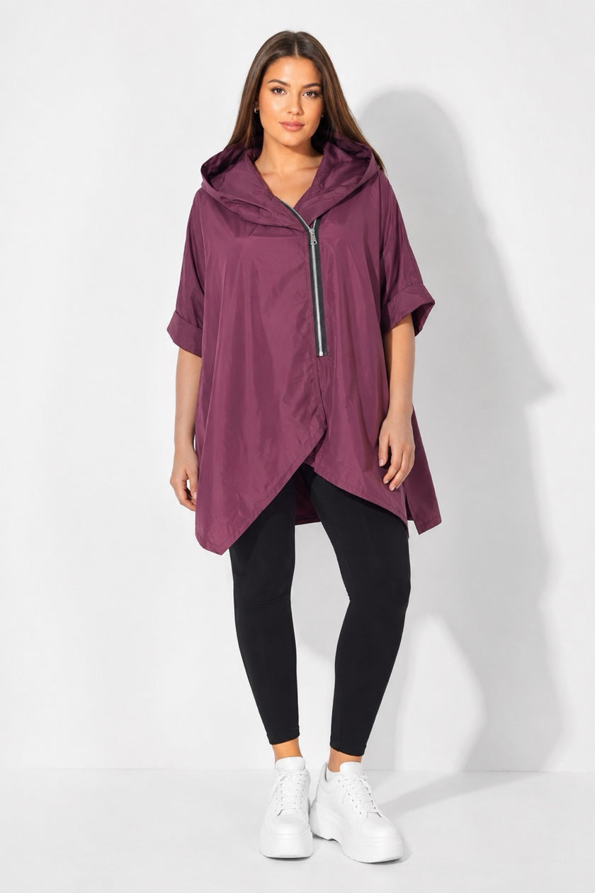 Made in Italy Lightweight Hooded Rain Protection Jacket - Wine