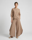 Gingham Check Shirt and Culotte Set - Camel