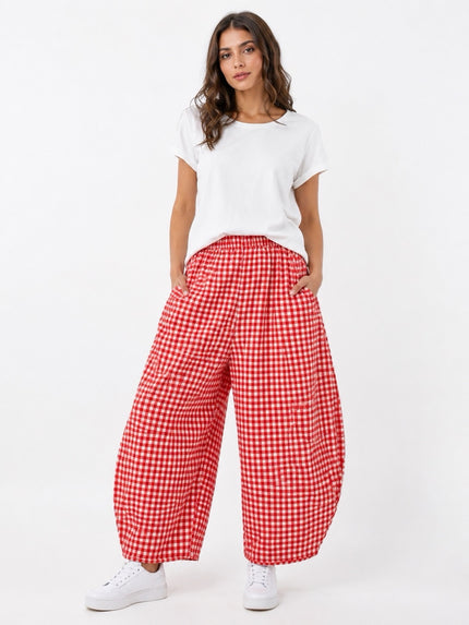 Made in Italy Gingham Check barrel leg Trouser  - Coral Red