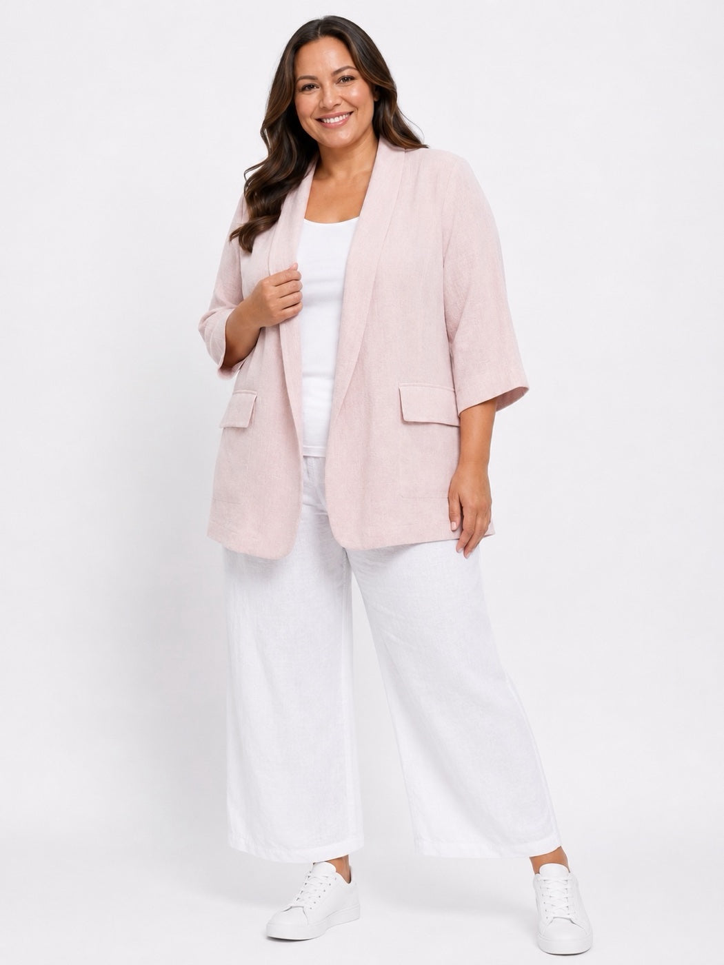 Textured Collarless Blazer - Baby Pink