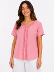 Made in Italy Ruffled Neck Top with Central Seam Detail - Salmon Pink