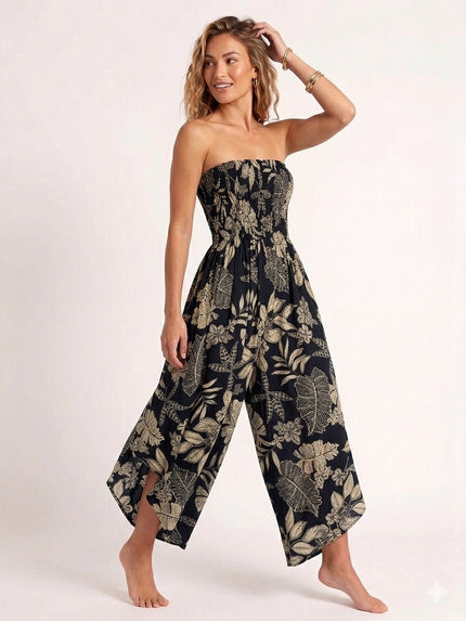 Made in Italy Smocked Strapless Jumpsuit - Black