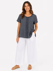 Made in Italy Ruffled Neck Top with Central Seam Detail - Black