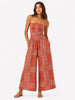 Made in Italy Bandana Print Shirred Bodice Jumpsuit - Coral