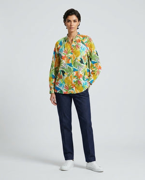 Made in Italy Exotic Botanical Print Blouse - Forest Green