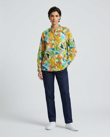 Made in Italy Exotic Botanical Print Blouse - Forest Green