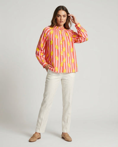 Made in Italy Striped Lemon Print Blouse - Bubblegum