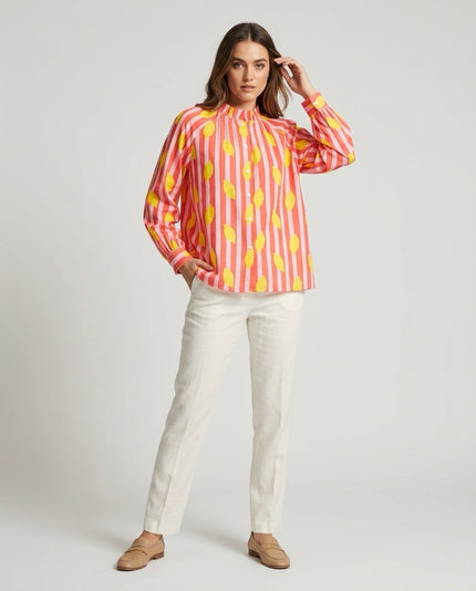 Made in Italy Striped Lemon Print Blouse - Bubblegum