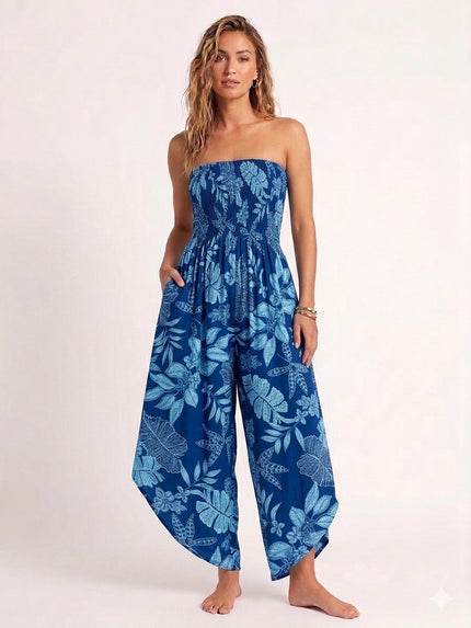 Made in Italy Smocked Strapless Jumpsuit - Navy