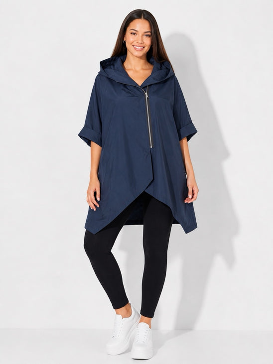 Made in Italy Lightweight Hooded Rain Protection Jacket - Navy