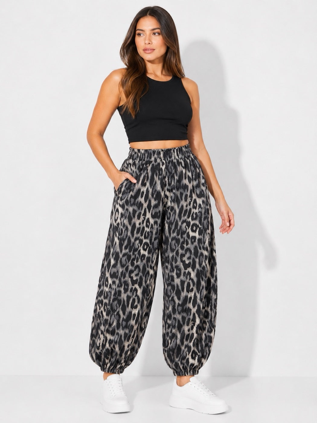 Made in Italy Wild Style Animal Print Trouser  - Black